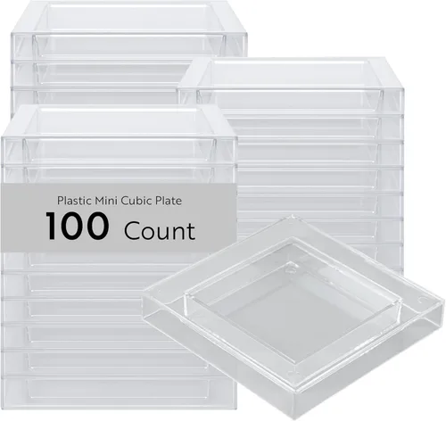 Vista 8 de Restaurantware Platos de postre de 2.5 x 2.5 pulgadas, 100 platos desechables para aperitivos, para alimentos fríos, mini platos de plástico negro
