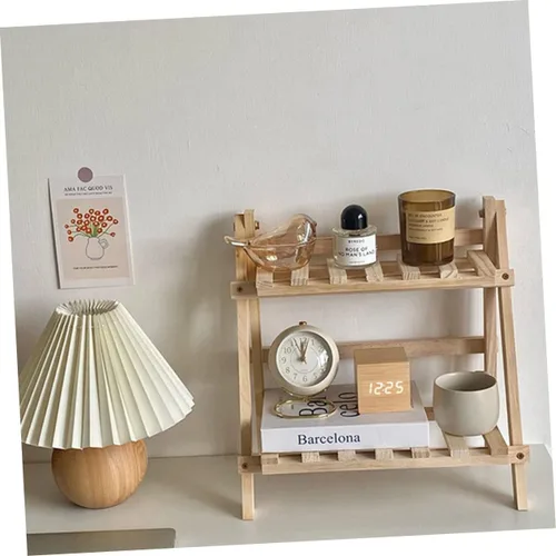 Vista 9 de Beavorty Estante de almacenamiento de maquillaje de doble capa organizador de cosméticos de madera titular de la decoración del hogar