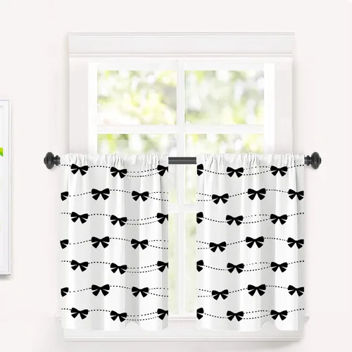 Vista 69 de Cortinas opacas de mármol abstracto blanco y gris para ventanas, cenefas opacas de poliéster multicapa para cocina, paquete de 2 unidades, 26 x 24