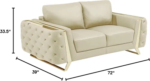 Vista 44 de Blackjack Furniture Reggio Collection - Sofás de cuero italiano de grano completo para sala de estar con marco de madera brasileña y acero Blanco