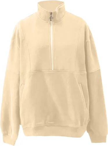 Vista 3 de Sudaderas de manga larga con media cremallera para mujer, 2023, Tredny Otoño Y2K, color liso, suéter de forro polar para invierno