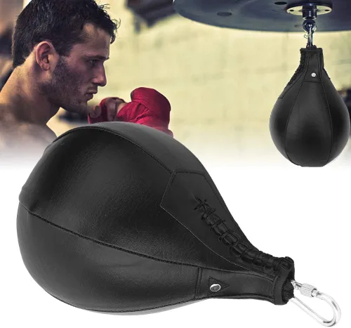 Vista 7 de BORDSTRACT Kit de bolsa de velocidad de boxeo, saco de boxeo de PU con vejiga de látex resistente y hebilla colgante, bolsa de velocidad