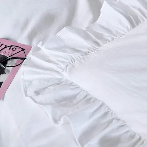 Vista 2 de QSH Juego de funda de edredón de 3 piezas con volantes blancos, tamaño Queen, 100 % algodón lavado, estilo rústico, estilo bohemio, elegante