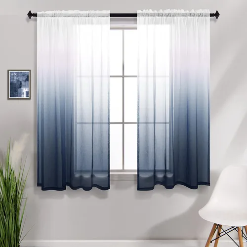 Vista 13 de KOUFALL Cortinas de ventana de baño para ducha, juego de 2 paneles de cortinas cortas transparentes en blanco y negro para cocina, dormitorio
