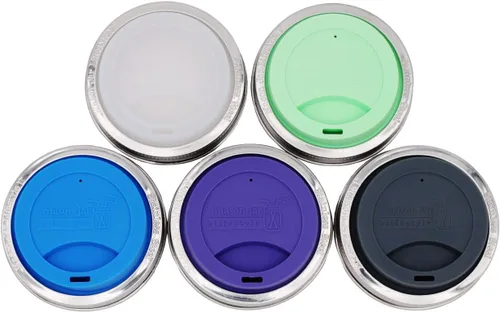 Vista 14 de Tapa de silicona para beber con banda de acero inoxidable para tarros Mason (Americana multicolor, boca regular)