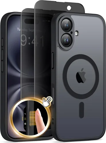 Vista 27 de GolbinBox - Funda magnética para iPhone 13 Pro Max, compatible con MagSafe, protección de cámara, protector de privacidad, funda translúcida mate, a