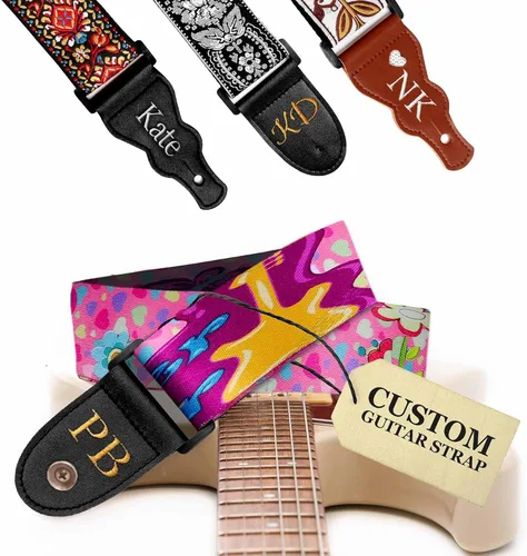Vista 29 de Art Tribute Correa de guitarra para guitarra acústica, eléctrica y bajo, correa clásica ajustable con diseño Lightning con 2 púas + cierres