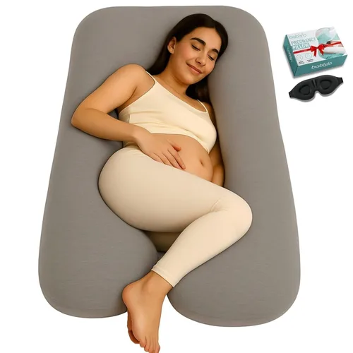 Almohada de embarazo en forma de U, funda 100% algodón, soporte de maternidad de cuerpo completo para vientre, espalda y piernas, máscara de ojos y
