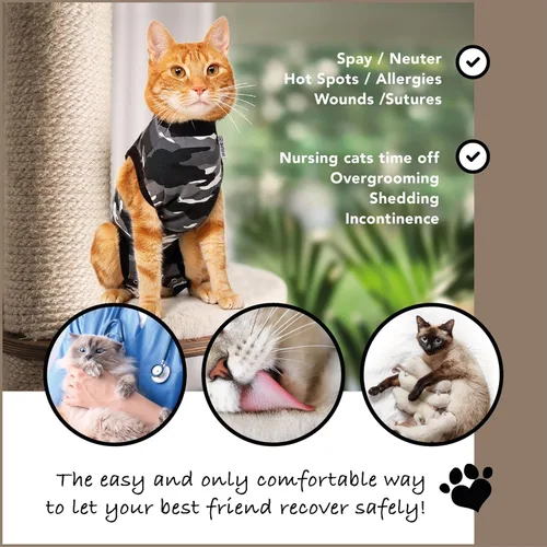 Vista 2 de Traje de recuperación de gato de Suitical, negro, XS, Negro (Black Camouflage)