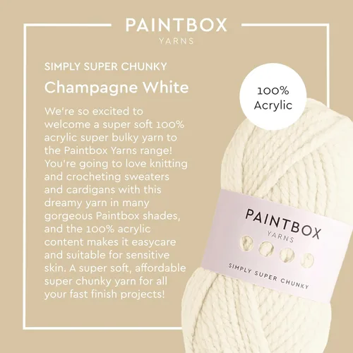 Vista 2 de Paintbox Yarns Simply Super Chunky Yarn 3.53oz (100g), 66 Yards (60m) - Lana Blanca Champán para Ganchillo o Tejer - Suave, Acogedora para Mantas