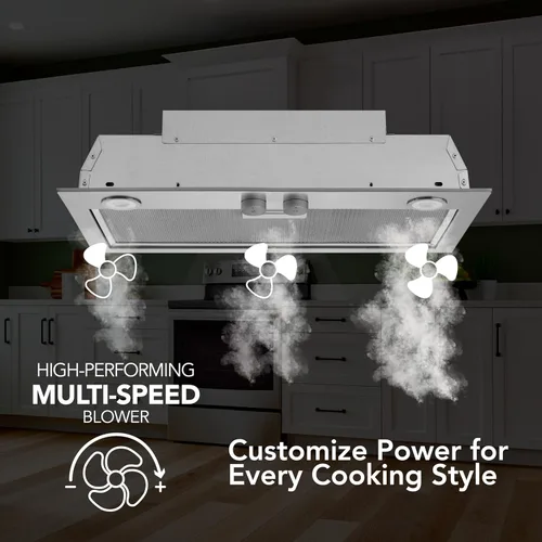 Vista 6 de Broan - NuTone PM400SS - Armario personalizado integrado de 3 velocidades con iluminación LED y ventilador CFM máximo de 450 CFM, 21 pulgadas, acero