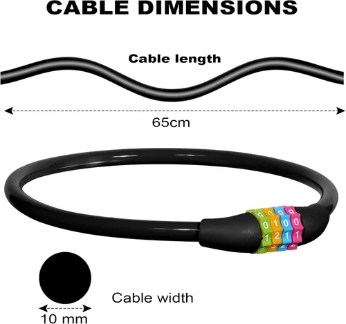Vista 2 de Ainiv Cable de bloqueo de bicicleta de 25 pulgadas, antirrobo portátil de 4 dígitos, candados de cable, combinaciones reiniciables, bloqueo