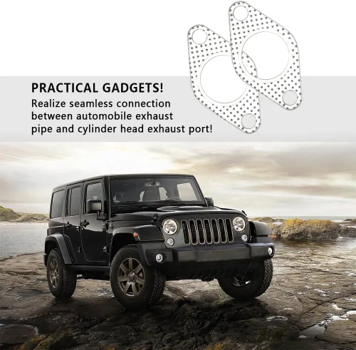 Vista 7 de 2 juntas de escape de automóvil, junta de brida de escape de 2 pernos de 1.5 pulgadas, accesorios para automóvil, junta de colector de escape