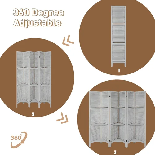 Vista 21 de Babion Divisor de habitación de 6 paneles, divisor de habitación de madera con estantes, separadores de habitación portátiles de 5.6 pies