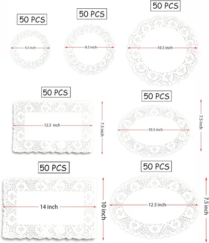 Vista 3 de 350 manteles individuales desechables de calidad alimentaria con encaje de papel que añaden elegancia a los platos de bandeja de servir, café