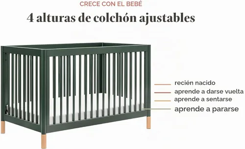 Vista 7 de Babyletto Gelato - Cuna 4 en 1, verde bosque con patas de cuero rubio