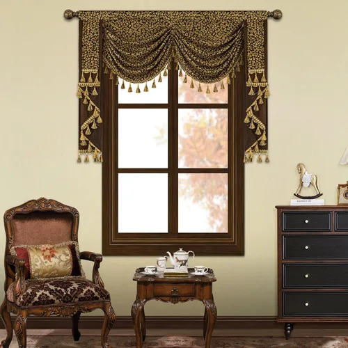 Vista 16 de Loom and Mill Cenefas de Cascada de Lujo para Ventanas, Elegante Cenefa de Cortinas Gruesas de Jacquard con Borlas para Sala de Estar, Dormitorio