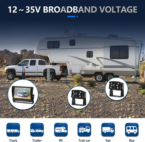 Vista 3 de Sistema de cámara de respaldo RV con cable, monitor DVR AHD de 9 pulgadas con 1080P IP69 impermeable/visión nocturna cámara trasera y frontal