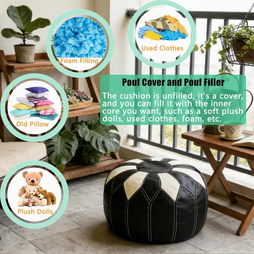 Vista 5 de Thgonwid - Puf otomano sin relleno marroquí de cuero sintético con almacenamiento - Reposapiés multiusos bohemio chic hecho a mano para sala