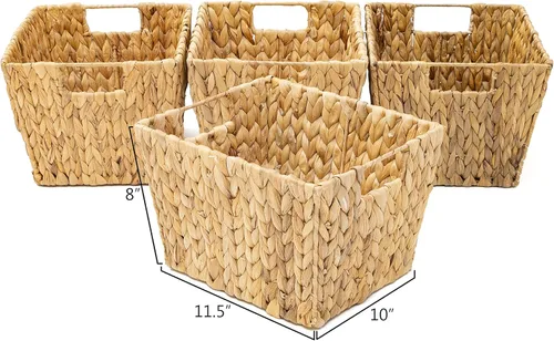 Vista 3 de Trademark Innovations Cesta de almacenamiento de jacinto con asas, rectangular (juego de 4, 11.5 pulgadas)