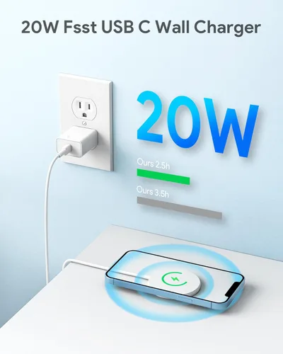 Vista 5 de Cargador inalámbrico magnético para iPhone 17 y 16 con cargador USB C PD de 20 W, paquete de 2 unidades compatibles con cargador Magsafe para iPhone