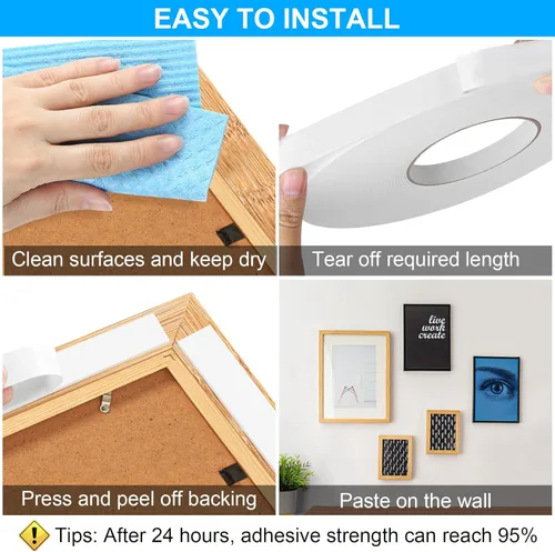 Vista 5 de Cinta adhesiva de espuma de doble cara 0.39 pulgadas x 5 metros, cinta adhesiva resistente para montaje, tiras adhesivas fuertes impermeables