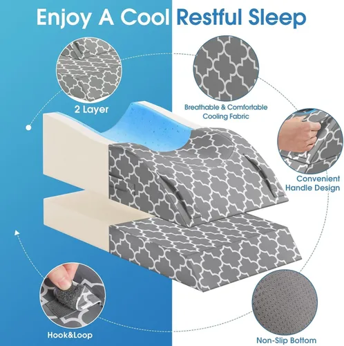 Vista 4 de Almohada de pierna CloudBliss, almohada de elevación de pierna para después de la cirugía, espuma viscoelástica ajustable con funda para hielo