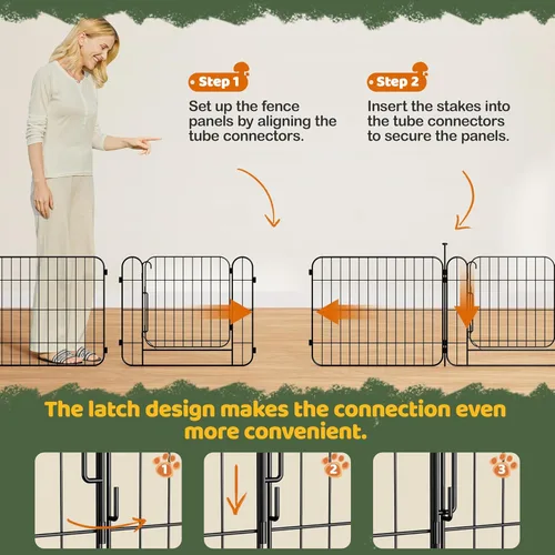 Vista 6 de Yaheetech Corralito expandible para perros, 8 paneles de 20 pulgadas con puerta para interiores y exteriores, cerca para mascotas para perros