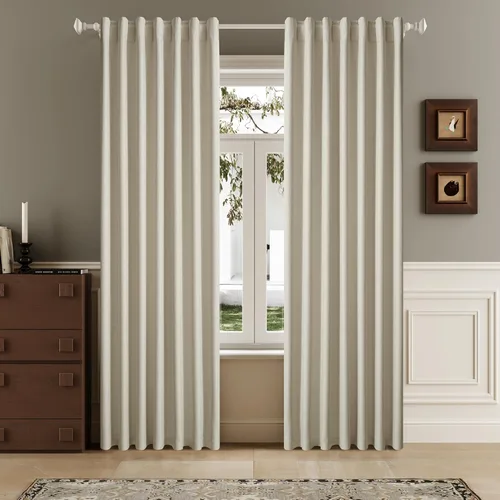 Vista 22 de Cortinas opacas de lino óxido de 108 pulgadas de largo, juego de 2 paneles para sala de estar, opacas, privacidad, pestaña trasera, aislamiento