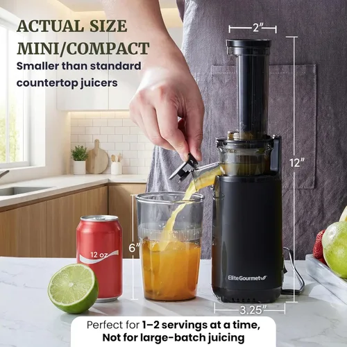 Vista 3 de Elite Gourmet EJX600 Exprimidor de zumo masticante compacto para espacios pequeños, exprimidor de prensa fría de zumo, rico en nutrientes