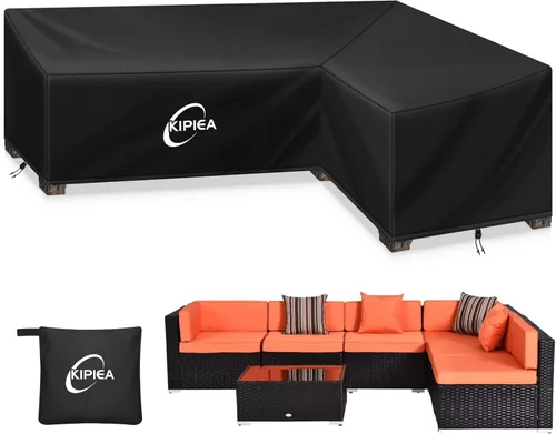 Vista 24 de Kipiea Funda para Sofá Seccional en Forma de L para Patio, Tela Oxford Resistente 420D, Funda Seccional para Exteriores con 6 Hebillas a Prueba