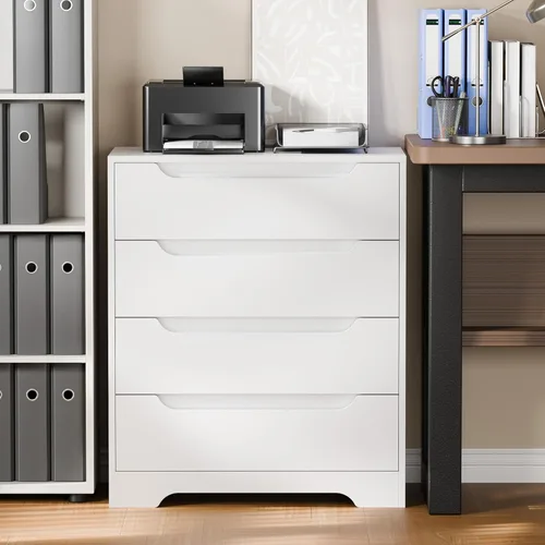 Vista 4 de Cozy Castle Cómoda Moderna de 4 Cajones Organizador de Almacenamiento, Cómodas de Madera y Cajoneras con Riel de Metal Liso, Blanco