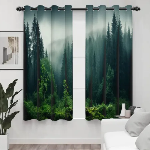 Vista 14 de AWERT Cortinas opacas para dormitorio, árbol azul claro con niebla, cortinas de bosque natural, 2 paneles para sala de estar, bloqueo de calor, 21 x