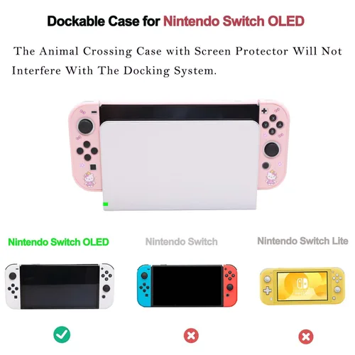 Vista 7 de Paquete de accesorios para Nintendo Switch OLED - Kit de accesorios Kawaii NS Oled rosa con funda de transporte de dibujos animados, funda