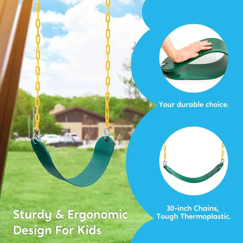 Vista 3 de TURFEE Juego de 3 columpios surtidos, incluye 1 barra de trapecio de anillos de gimnasio y 2 columpios con cadena recubierta de plástico, accesorios