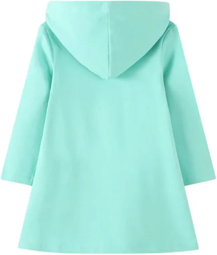 Vista 2 de HILEELANG Vestido con capucha para niñas, de forro polar, manga larga, de algodón, casual, con capucha, bolsillo canguro, para invierno, de 2 a 12