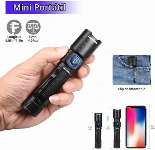 Vista 5 de DARKDAWN Linterna UV de 365 nm, luz mini USB recargable ultravioleta LED