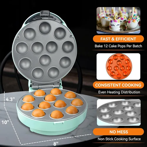 Vista 3 de Baker's Friend Set de máquina para hacer cake pops con soporte para cake pops, palitos y herramienta con horquilla, capacidad para 12 cake pops