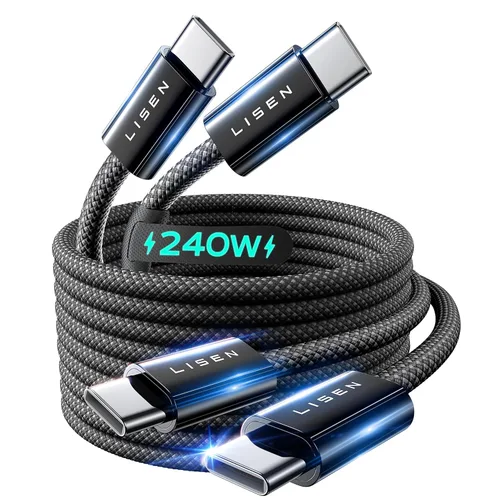 Vista 12 de LISEN Cable USB C corto de 240 W, cable USB C a USB C para iPhone 17, 16, 15 Pro Max, iPad, MacBook Pro, Samsung S25, 1.6 pies/paquete de 2