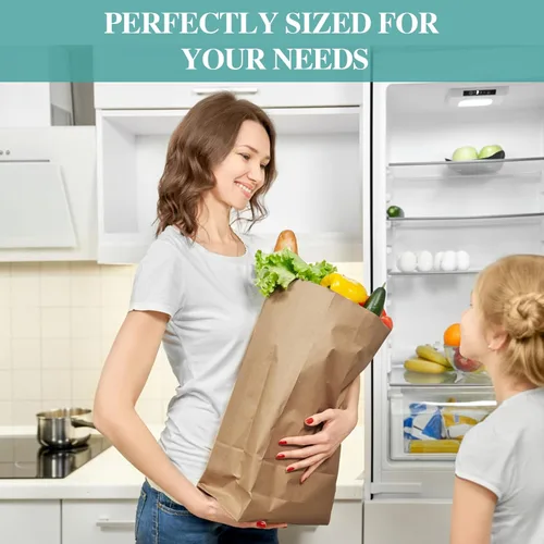 Vista 5 de MUCHII Bolsas de Papel Kraft de 57 LB 50 Unidades, Bolsas Grandes de Papel Marrón de Supermercado para Almacenamiento, Compras