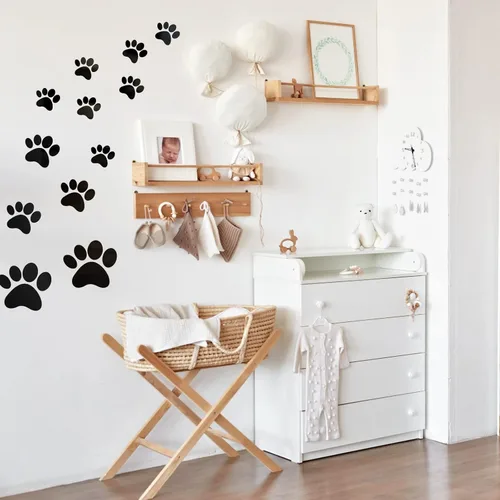 Vista 5 de Tenare 14 calcomanías de espejo con estampado de patas de perro, calcomanías de espejo acrílico, removibles, decoración de pared para baño, sala