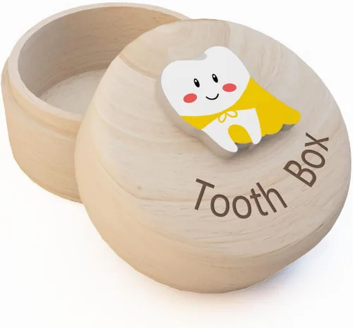 Vista 7 de Caja de la hada de los dientes Azbuk para niñas con bolsa de hada, linda caja tallada en madera con diente en 3D, almacena dientes perdidos