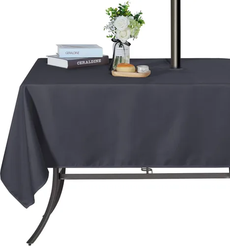 Vista 17 de SARAFLORA Mantel para Exteriores e Interiores - Redondo de 60 pulgadas Color Beige Sin Arrugas Lavable Impermeable Mantel con Agujero para Sombrilla