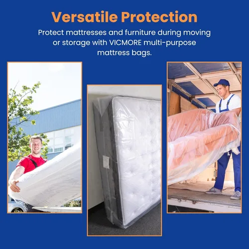 Vista 9 de VICMORE Paquete de 2 bolsas de colchón King para mudanza, almacenamiento y eliminación, funda de colchón de plástico transparente de 1.5 mil, 78 x