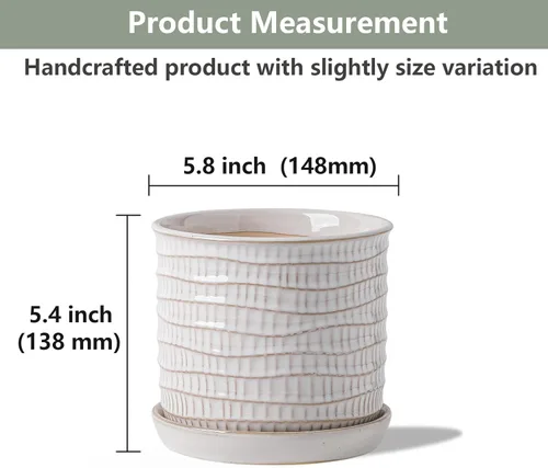 Vista 77 de Macetas de 5.8 pulgadas: maceta de cerámica con orificio de drenaje y platillo - Maceta para plantas de interior y exterior - Diseño con cuentas