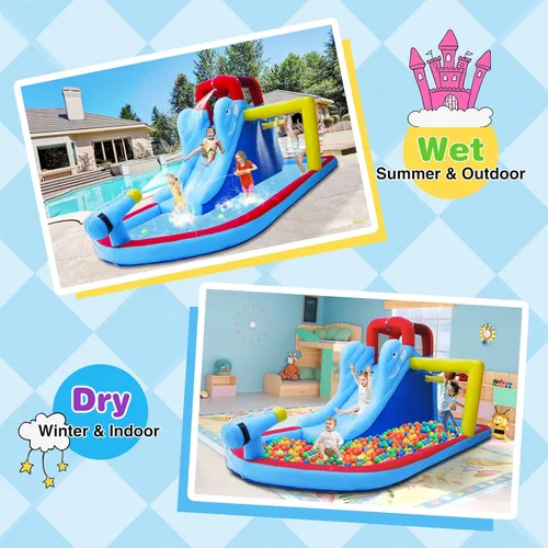 Vista 6 de JOYLDIAS Castillo inflable con tobogán acuático, casa de juegos con piscina de chapoteo, pared de escalada, aro de baloncesto y bolsa de transporte