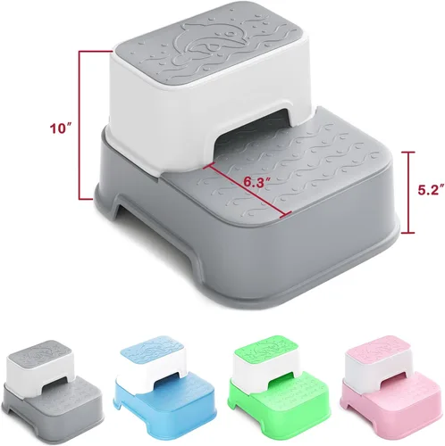 Vista 3 de Taburete de 2 escalones para niños (2 paquetes), taburete para niños pequeños para lavabo de baño, entrenamiento para ir al baño, taburete