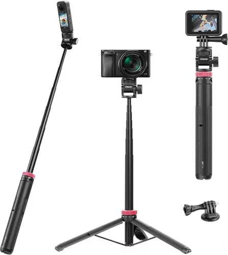 ULANZI MT-71 Trípode selfie stick y mango de vlog con liberación rápida magnética y tornillo de 1/4 pulgadas, soporte de trípode ligero extensible