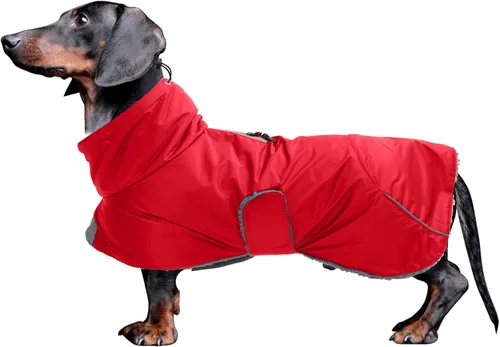 Vista 8 de Abrigos de perro salchicha impermeables, perfectos para perros salchichas, salchichas, abrigo de invierno para perro Weiner con forro polar