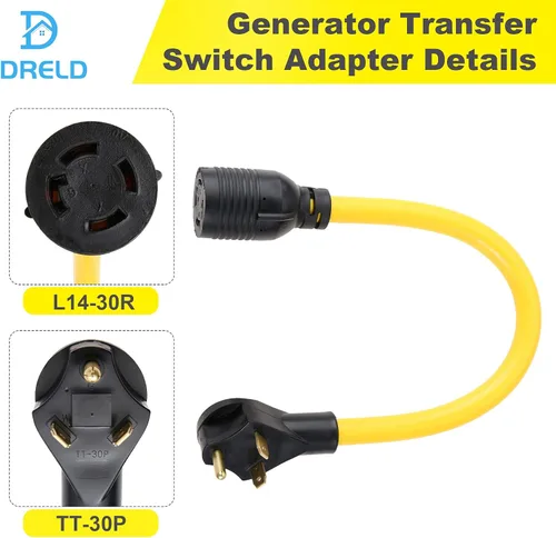 Vista 2 de NEMA TT-30P macho a L14-30R cable adaptador de generador hembra, adaptador de enchufe de interruptor de transferencia de generador de 30 amperios, 3